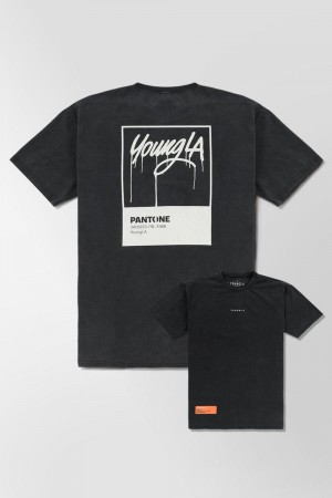 Black Young LA 449 Washed Drip Tees NZ | 9537164-NK