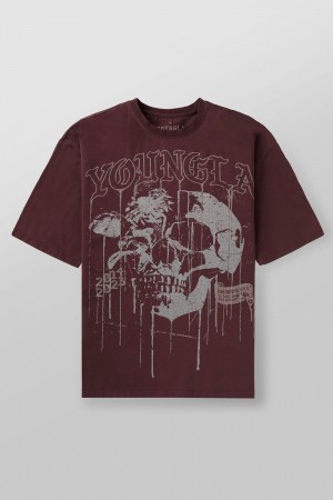 Burgundy Young LA 4116 - Floral Skull Tees NZ | 7185064-PO