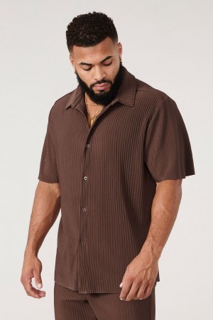 Dark Brown Young LA 448 Pleated Festival Shirts NZ | 6318754-HT