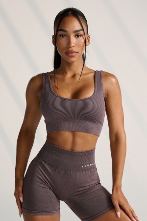 Khaki Young LA W315 Carbon Ribbed Sports Bra NZ | 9503187-GM