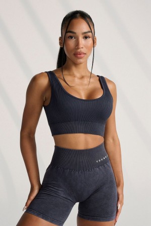 Navy Young LA W315 Carbon Ribbed Sports Bra NZ | 3281794-BP