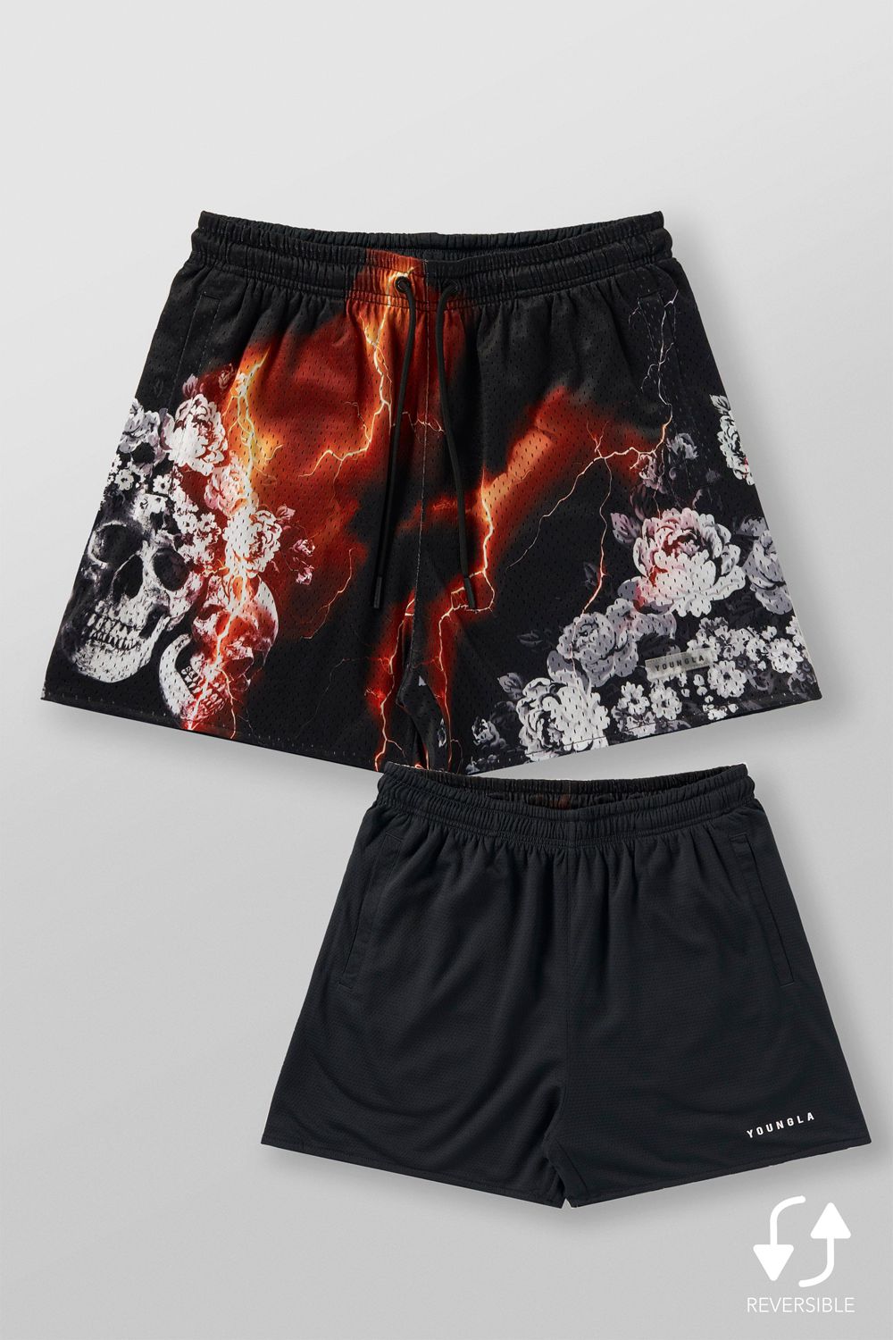 Black Young LA 1111 - Skulls & Roses Reversible Shorts NZ | 5634721-JG