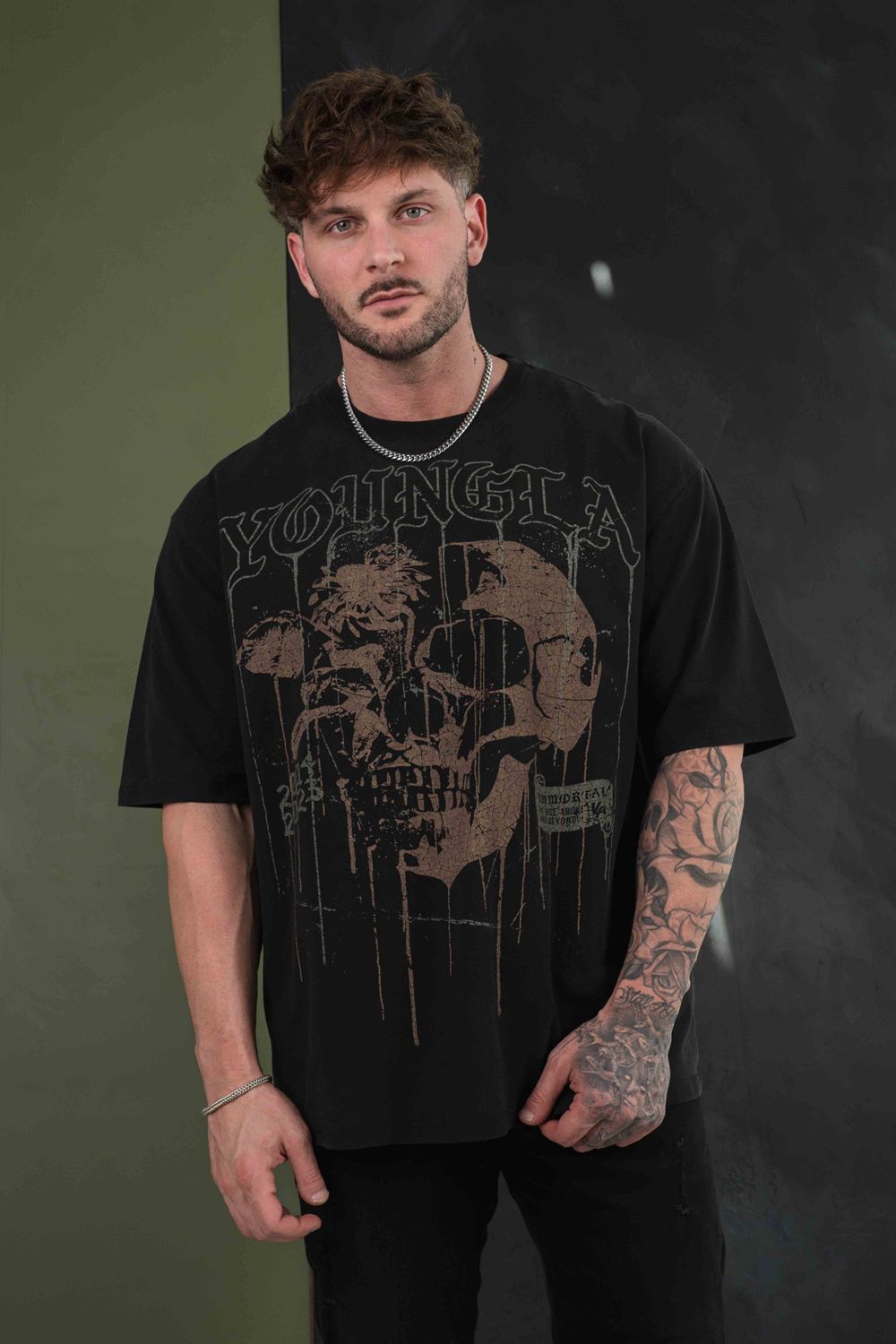 Black Young LA 4116 - Floral Skull Tees NZ | 7614985-BA