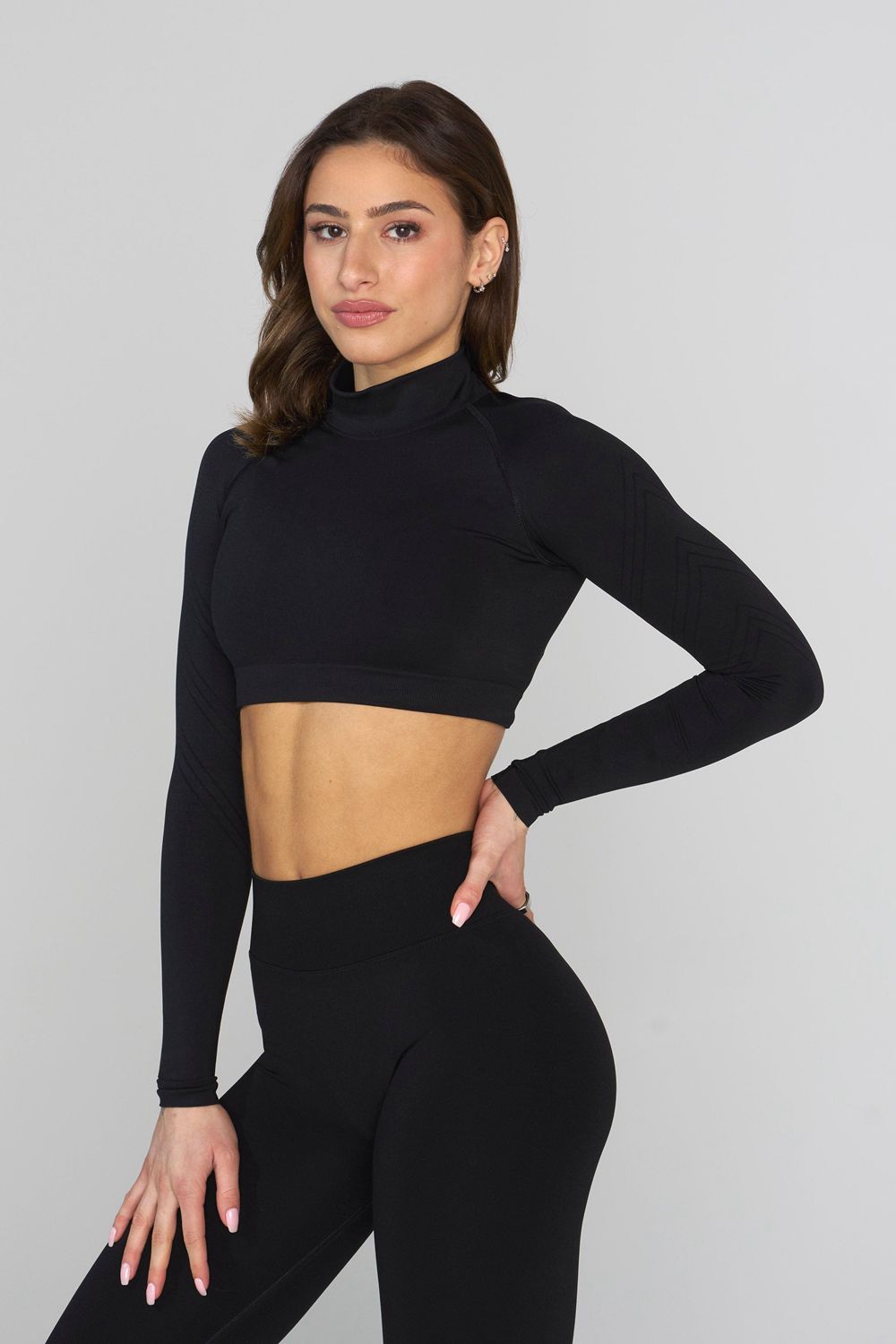 Black Young LA W445 Seamless Curve Longsleeve Crop NZ | 2950687-HD