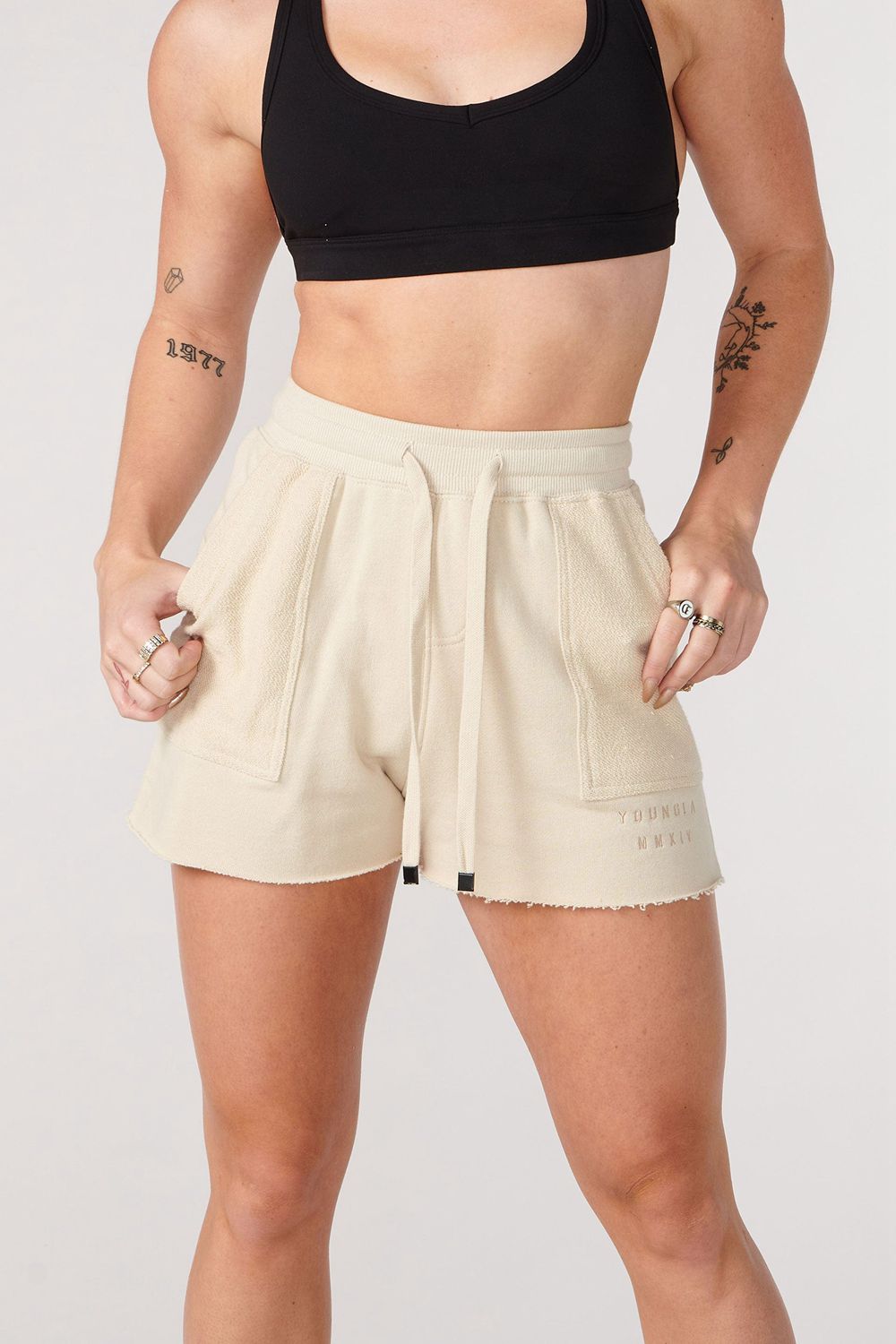 Cream Young LA W114 Reversed Terry Shorts NZ | 7146382-YO