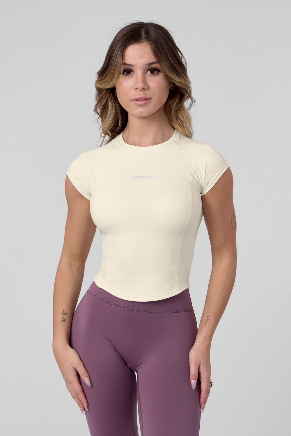 Cream Young LA W439 - Compression Cap Sleeve Tee NZ | 3096145-EX