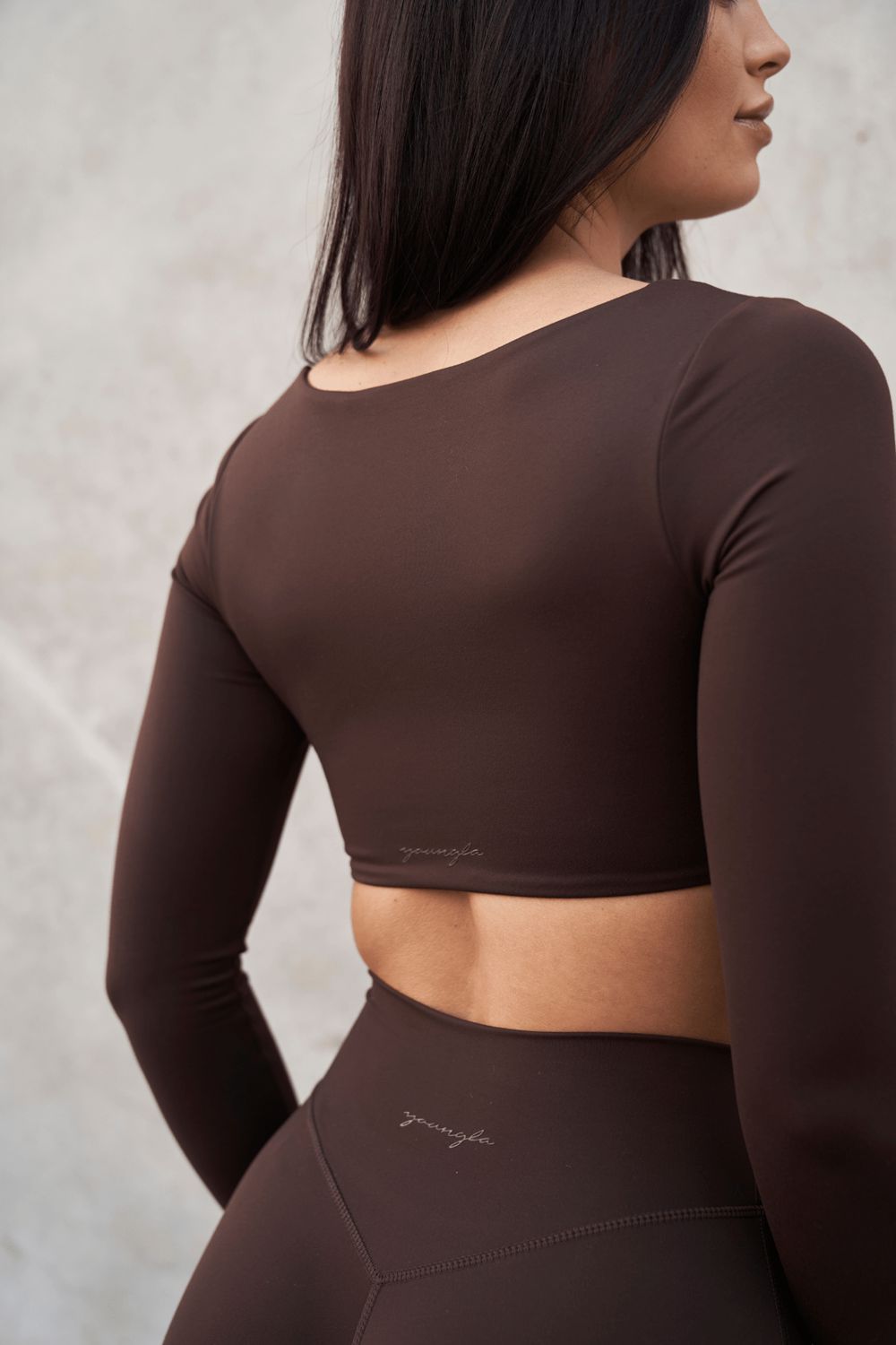 Dark Brown Young LA W336 - Curve Long Sleeve Sports Bra NZ | 7865341-GH