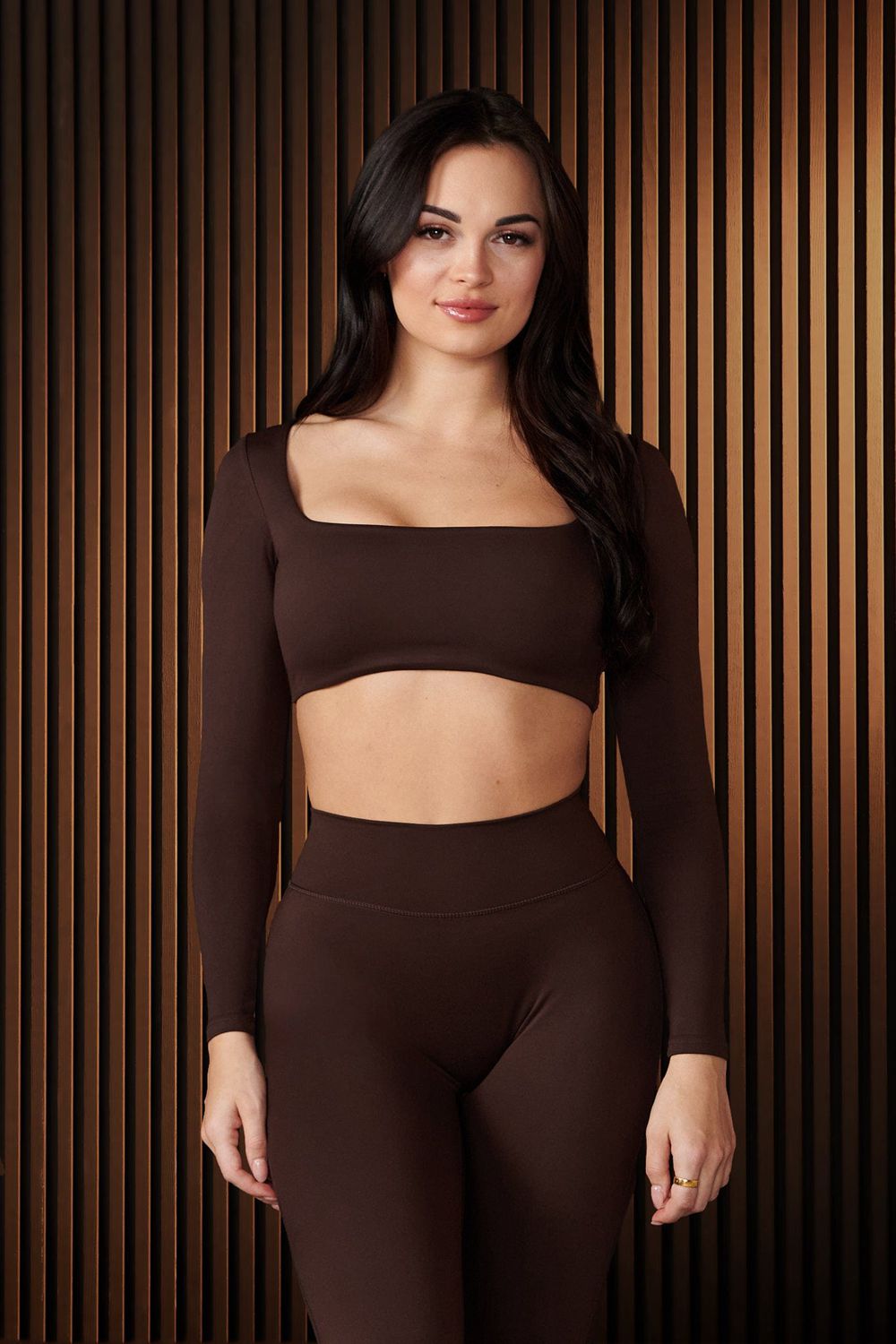 Dark Brown Young LA W336 - Curve Long Sleeve Sports Bra NZ | 7865341-GH