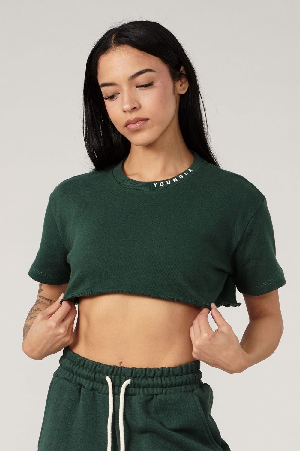 Green Young LA W407 Super Cropped Tee NZ | 1950324-DL