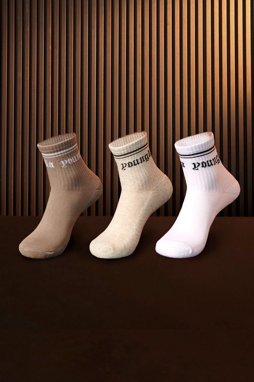 White Brown Beige Young LA W605 - Urban Crew Sock 3 Pack NZ | 3642751-NS