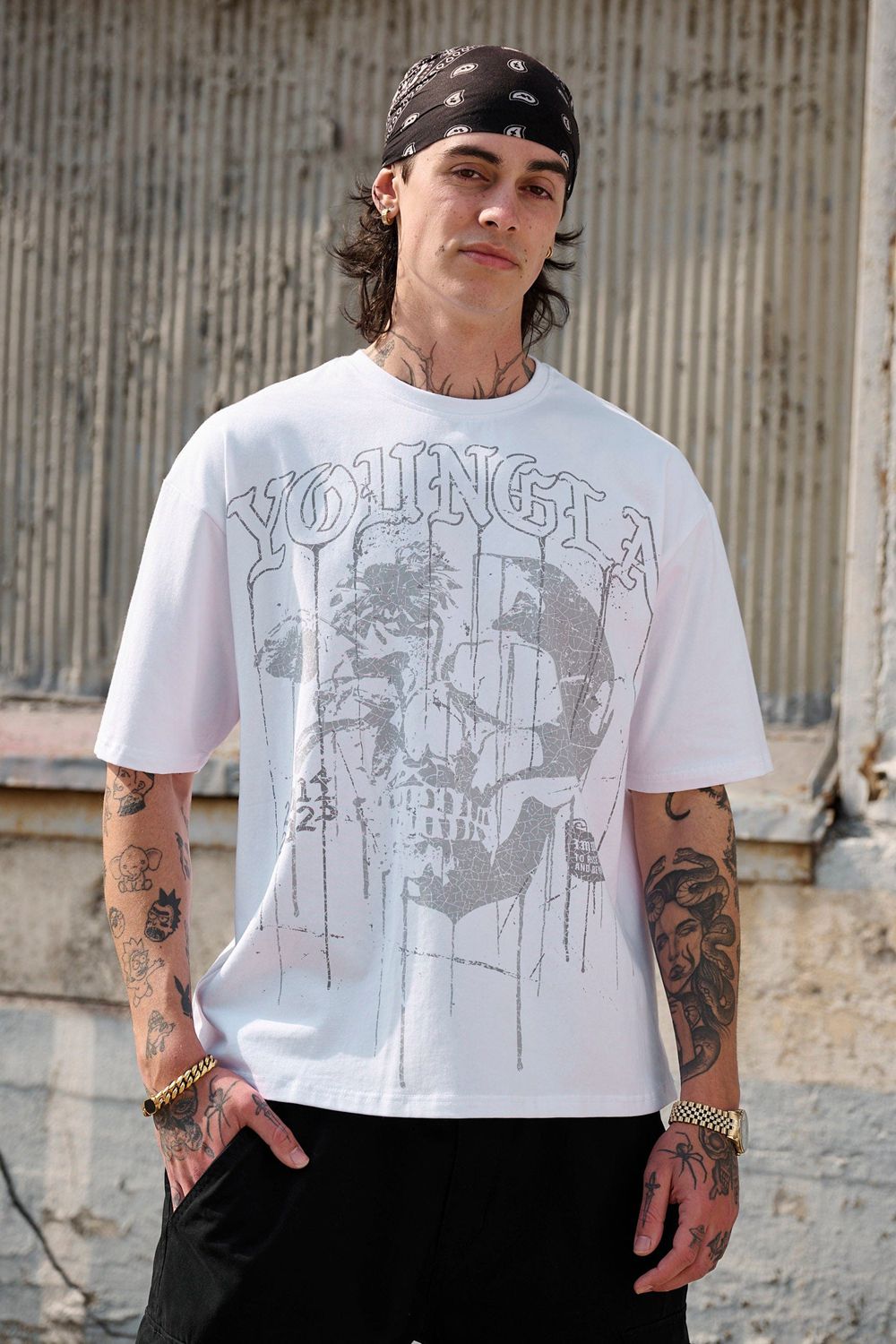 White Young LA 4116 - Floral Skull Tees NZ | 8159432-MU