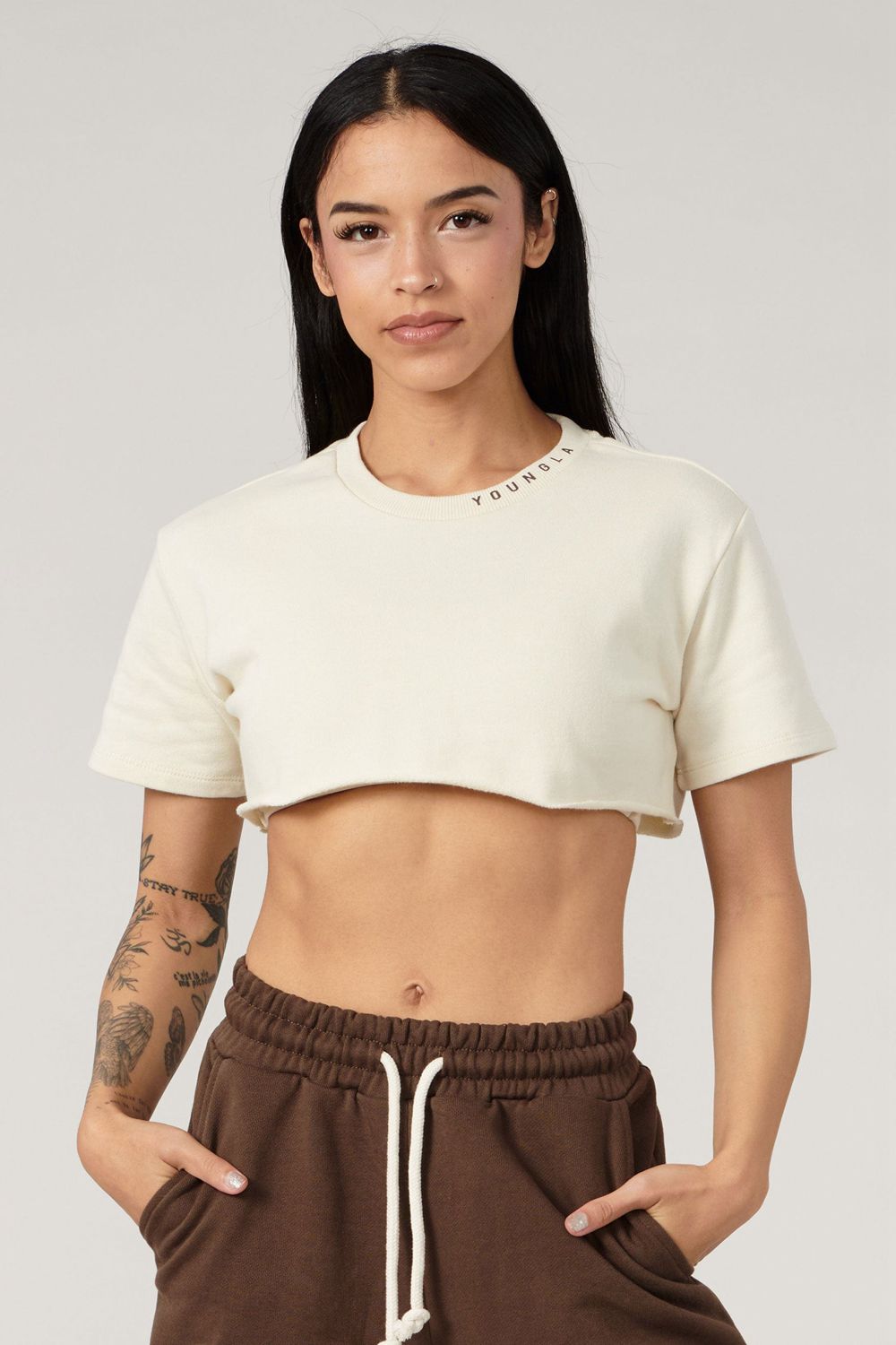 White Young LA W407 Super Cropped Tee NZ | 0713586-HN